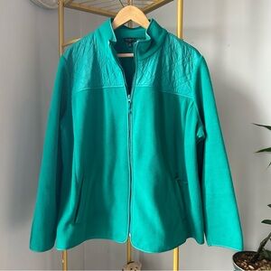 Talbots Green Quilted-Shoulder elbow patch Full-Zip Fleece Jacket plus size 2X